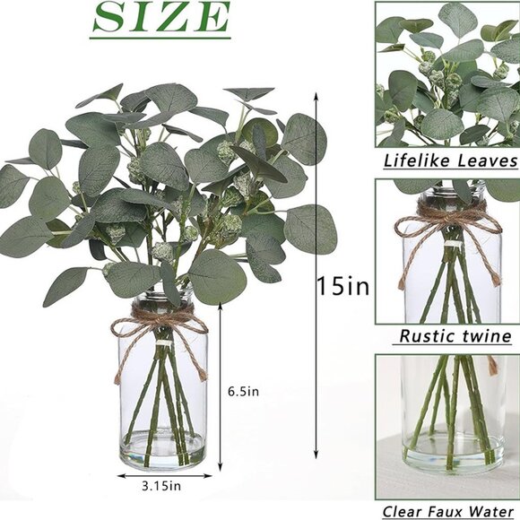 NEW 15" Fake Plant Eucalyptus Leaves White Seeds for Bathroom Shelves. - Picture 4 of 9